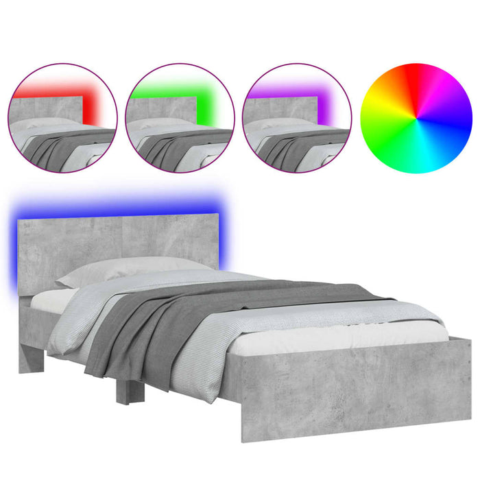 Cadru de pat cu tăblie și lumini LED, gri beton, 100x200 cm - WALTI WALTI