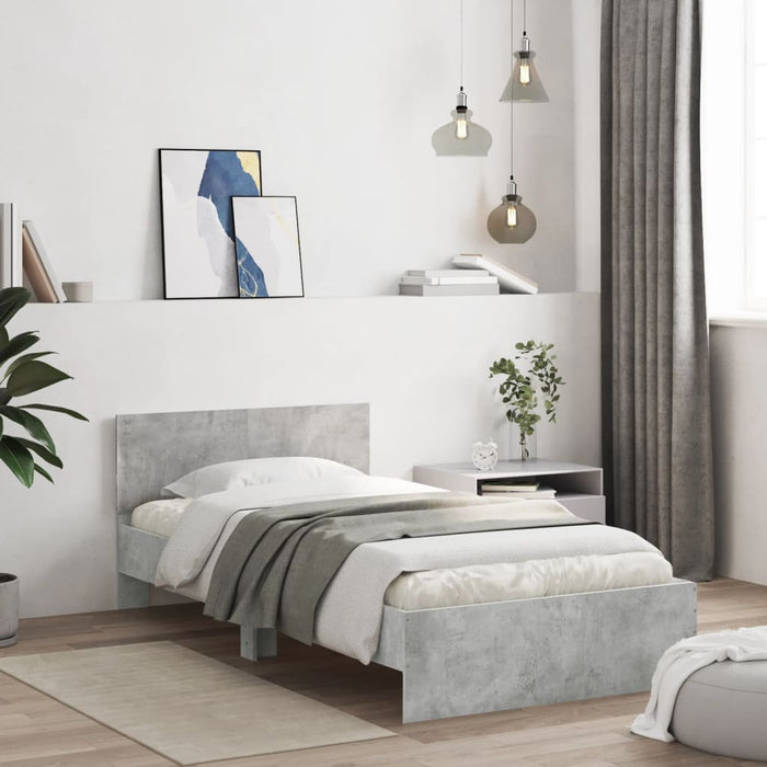 Cadru de pat cu tăblie și lumini LED, gri beton, 100x200 cm - WALTI WALTI