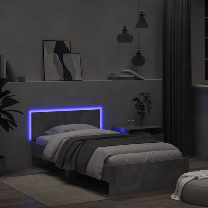 Cadru de pat cu tăblie și lumini LED, gri beton, 100x200 cm - WALTI WALTI