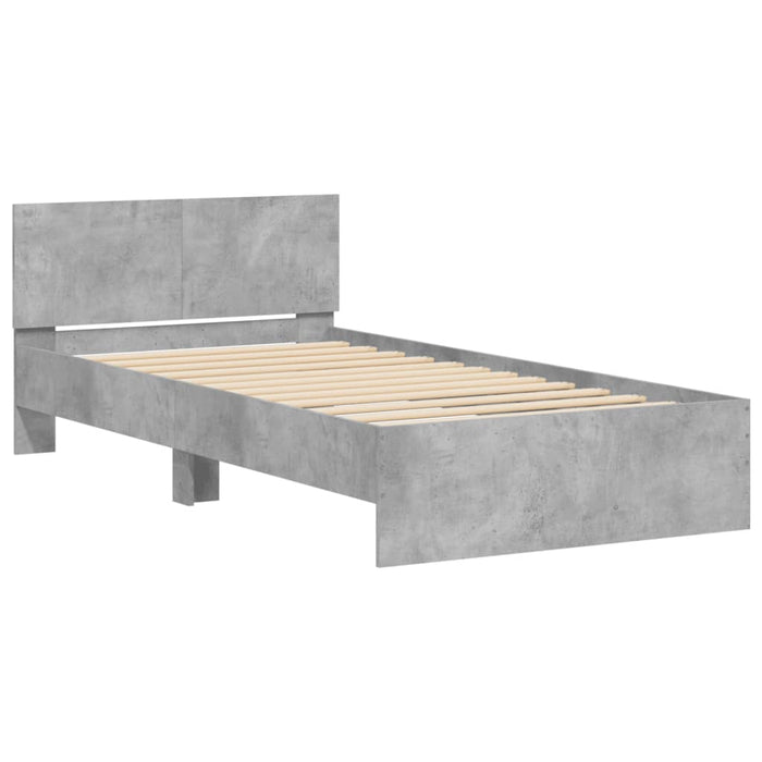 Cadru de pat cu tăblie și lumini LED, gri beton, 100x200 cm - WALTI WALTI