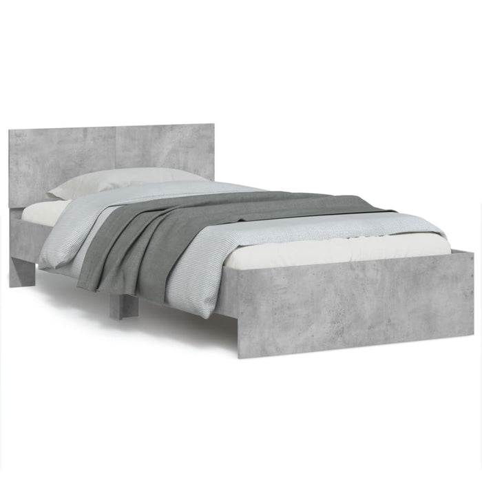 Cadru de pat cu tăblie și lumini LED, gri beton, 100x200 cm - WALTI WALTI