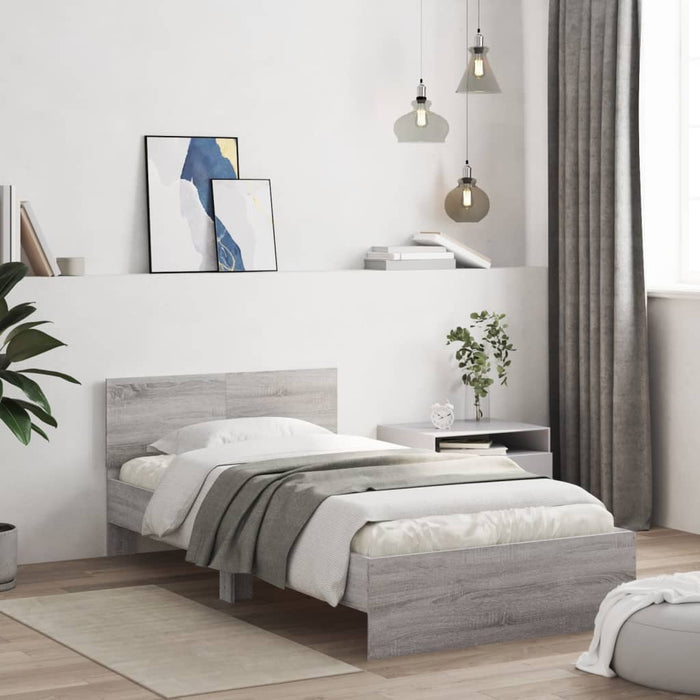 Cadru de pat cu tăblie și lumini LED, gri sonoma, 100x200 cm - WALTI WALTI