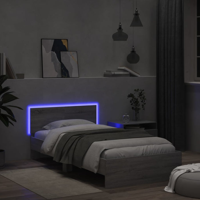 Cadru de pat cu tăblie și lumini LED, gri sonoma, 100x200 cm - WALTI WALTI