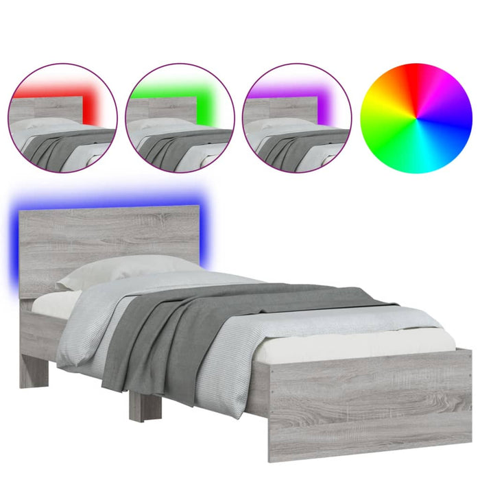 Cadru de pat cu tăblie și lumini LED, gri sonoma, 90x200 cm - WALTI WALTI