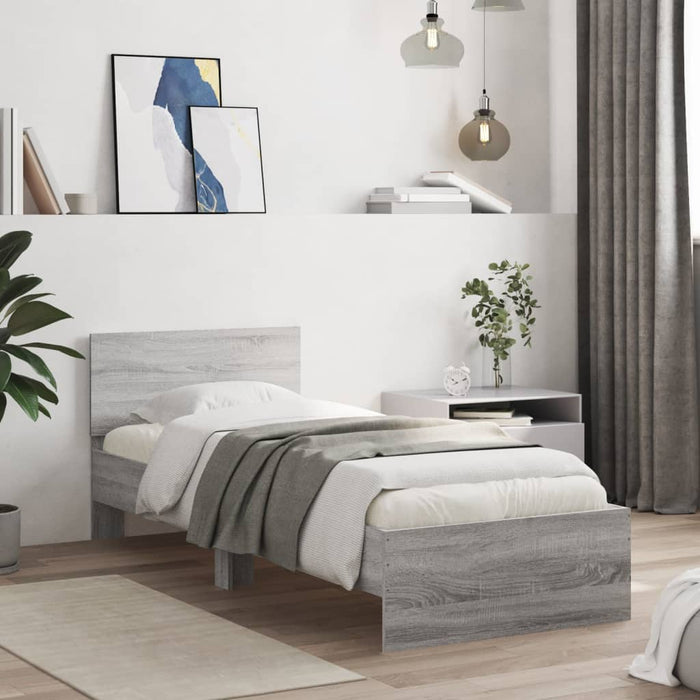 Cadru de pat cu tăblie și lumini LED, gri sonoma, 90x200 cm - WALTI WALTI