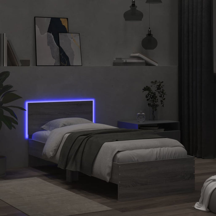 Cadru de pat cu tăblie și lumini LED, gri sonoma, 90x200 cm - WALTI WALTI