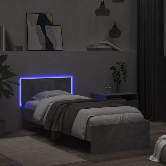 Cadru de pat cu tăblie și lumini LED, gri beton, 90x190 cm - WALTI WALTI