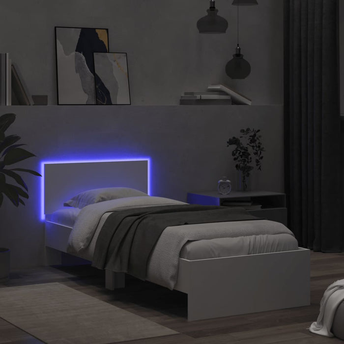 Cadru de pat cu tăblie și lumini LED, alb, 75x190 cm - WALTI WALTI