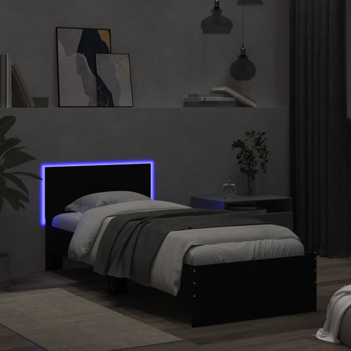 Cadru de pat cu tăblie și lumini LED, negru, 75x190 cm - WALTI WALTI