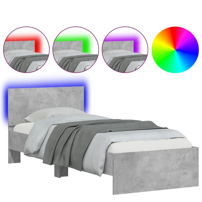 Cadru de pat cu tăblie și lumini LED, gri beton, 75x190 cm WALTI