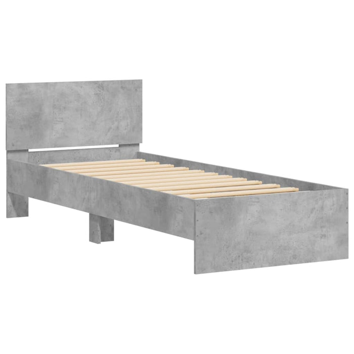 Cadru de pat cu tăblie și lumini LED, gri beton, 75x190 cm WALTI