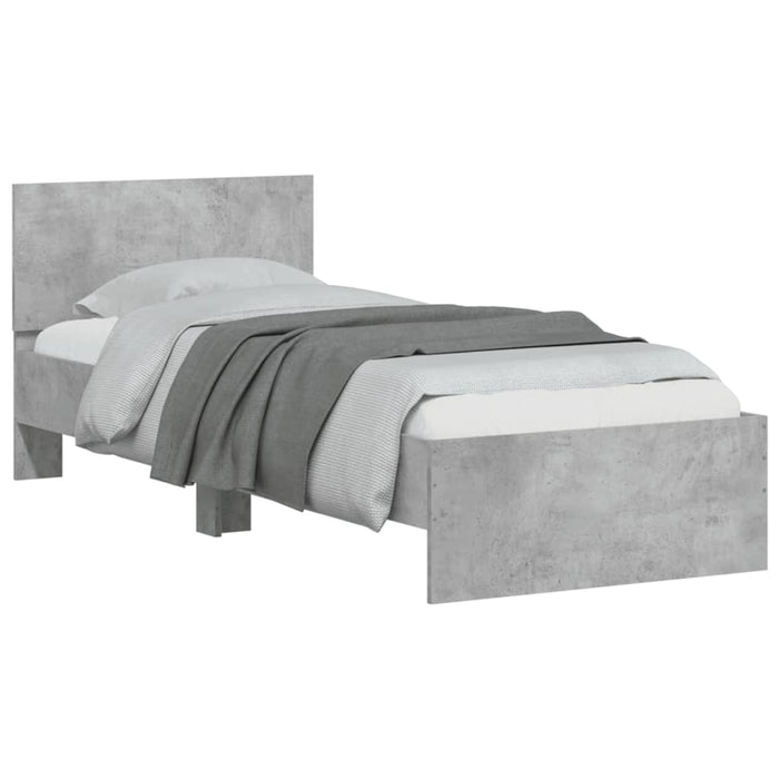 Cadru de pat cu tăblie și lumini LED, gri beton, 75x190 cm WALTI