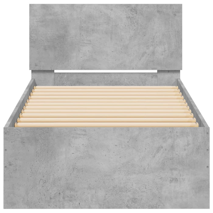 Cadru de pat cu tăblie și lumini LED, gri beton, 75x190 cm WALTI