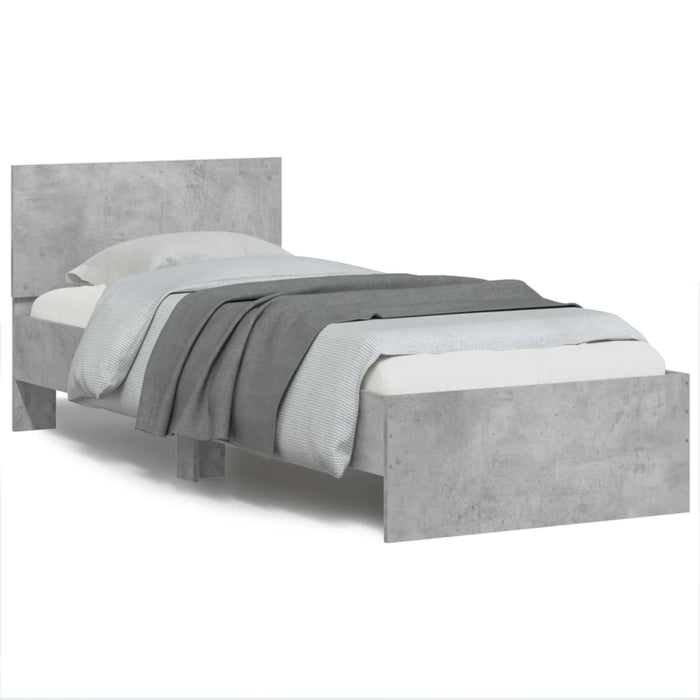 Cadru de pat cu tăblie și lumini LED, gri beton, 75x190 cm WALTI