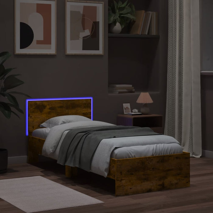 Cadru de pat cu tăblie și lumini LED, stejar fumuriu, 75x190 cm - WALTI WALTI