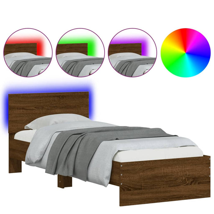 Cadru de pat cu tăblie și lumini LED, stejar maro, 75x190 cm - WALTI WALTI