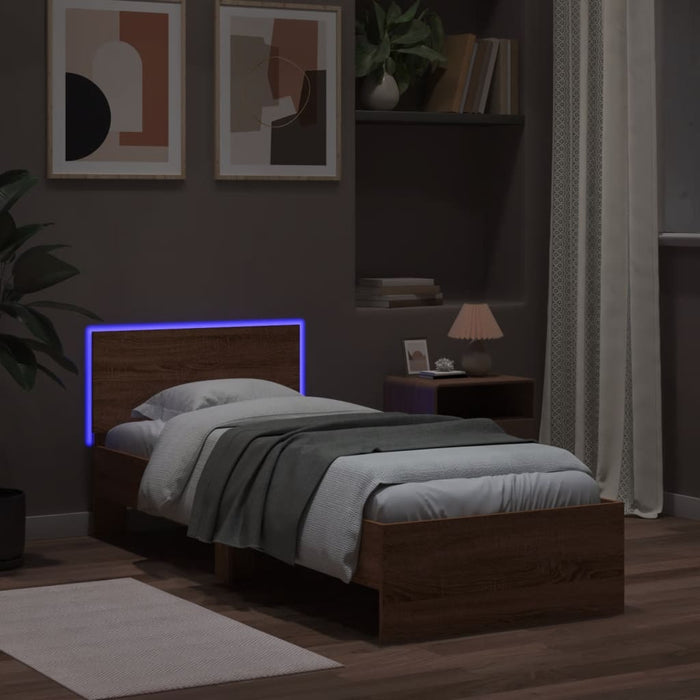 Cadru de pat cu tăblie și lumini LED, stejar maro, 75x190 cm - WALTI WALTI