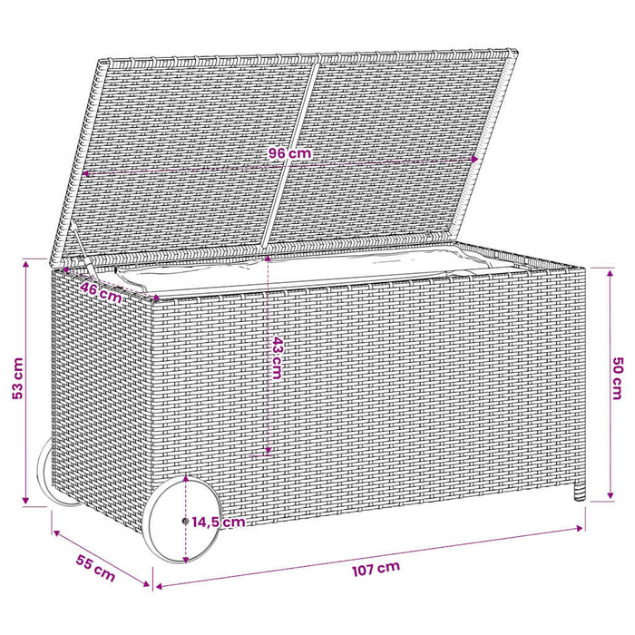 Ladă depozitare de grădină cu roți, negru, 190 L, poliratan - WALTI WALTI