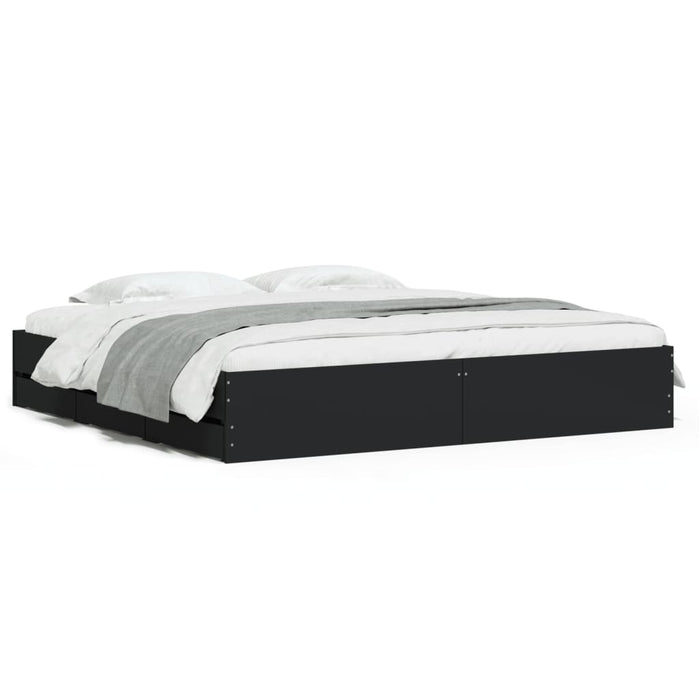 Cadru de pat cu sertare negru 200x200 cm lemn prelucrat WALTI