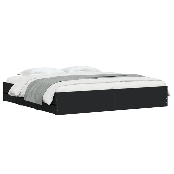Cadru de pat cu sertare negru 200x200 cm lemn prelucrat WALTI