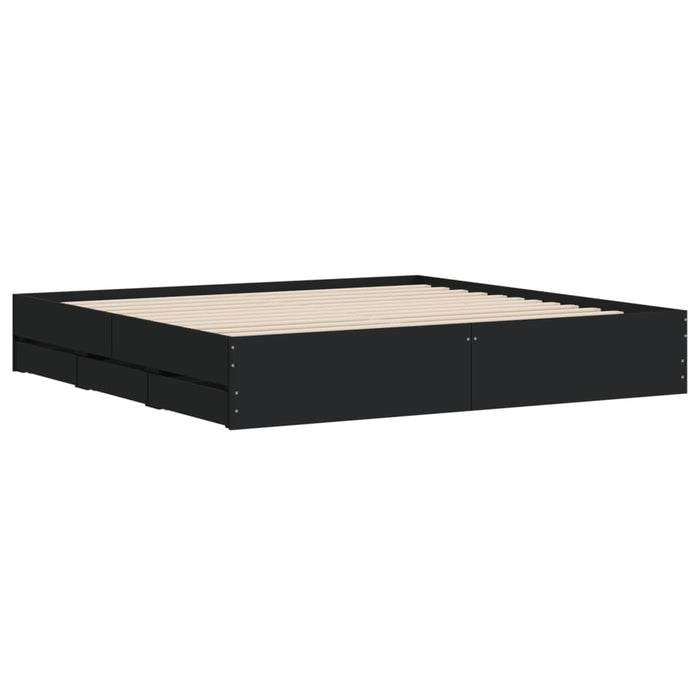Cadru de pat cu sertare negru 200x200 cm lemn prelucrat WALTI