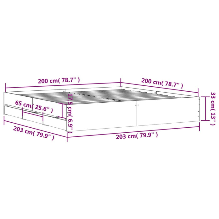 Cadru de pat cu sertare negru 200x200 cm lemn prelucrat WALTI