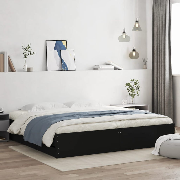 Cadru de pat cu sertare negru 200x200 cm lemn prelucrat WALTI