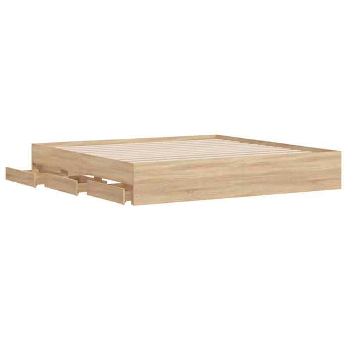 Cadru de pat cu sertare stejar sonoma 200x200 cm lemn prelucrat - WALTI WALTI