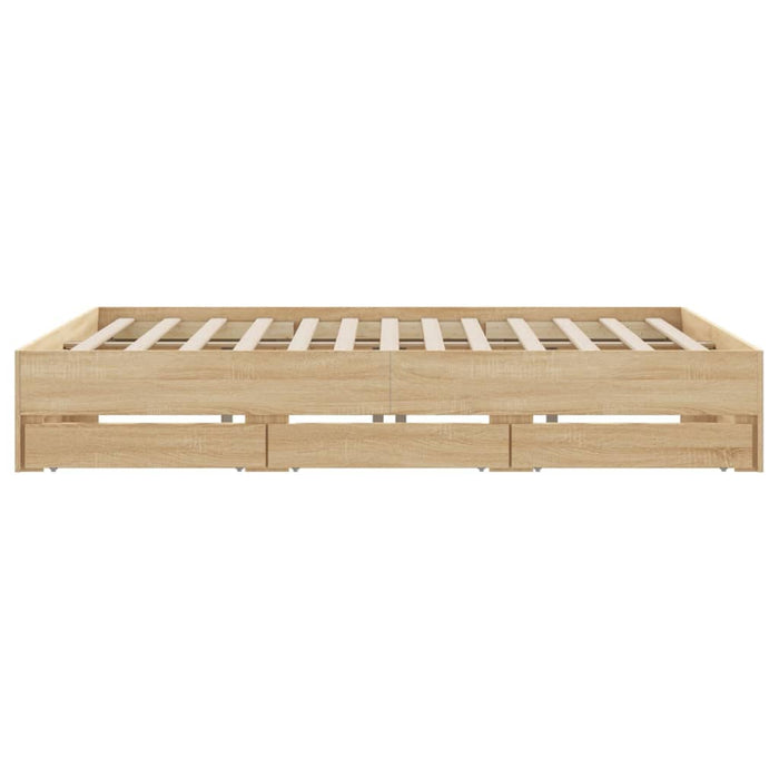 Cadru de pat cu sertare stejar sonoma 200x200 cm lemn prelucrat - WALTI WALTI