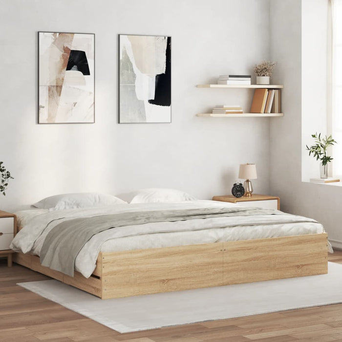 Cadru de pat cu sertare stejar sonoma 200x200 cm lemn prelucrat - WALTI WALTI