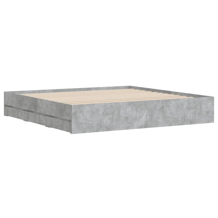 Cadru de pat cu sertare gri beton 200x200 cm lemn prelucrat - WALTI WALTI
