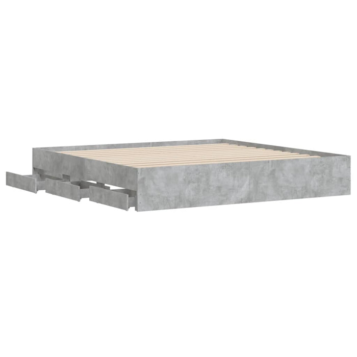 Cadru de pat cu sertare gri beton 200x200 cm lemn prelucrat - WALTI WALTI