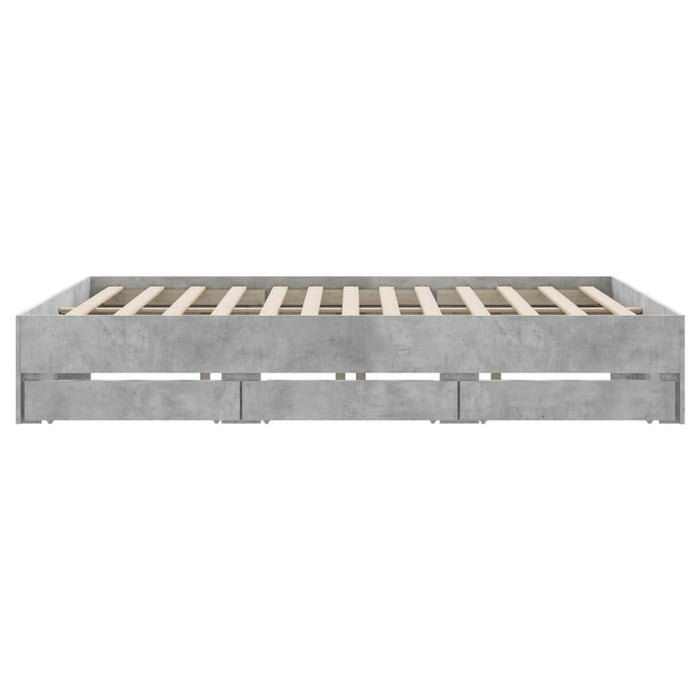 Cadru de pat cu sertare gri beton 200x200 cm lemn prelucrat - WALTI WALTI