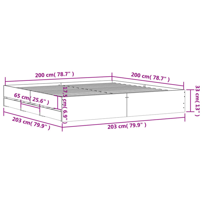 Cadru de pat cu sertare gri beton 200x200 cm lemn prelucrat - WALTI WALTI