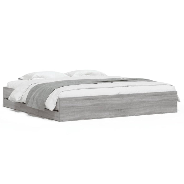 Cadru de pat cu sertare gri sonoma 200x200 cm lemn prelucrat - WALTI WALTI