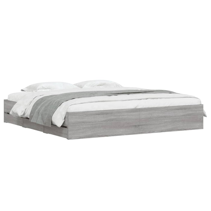 Cadru de pat cu sertare gri sonoma 200x200 cm lemn prelucrat - WALTI WALTI