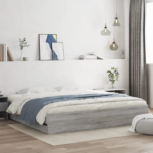 Cadru de pat cu sertare gri sonoma 200x200 cm lemn prelucrat - WALTI WALTI