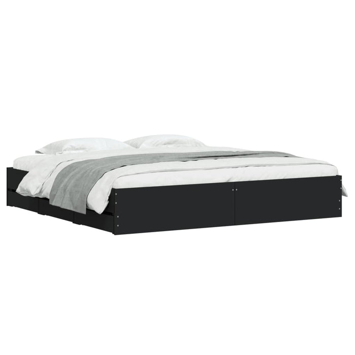 Cadru de pat cu sertare, negru, 180x200 cm, lemn prelucrat WALTI