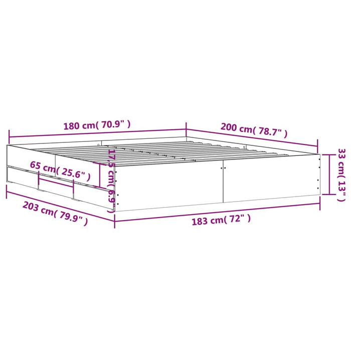 Cadru de pat cu sertare, negru, 180x200 cm, lemn prelucrat WALTI