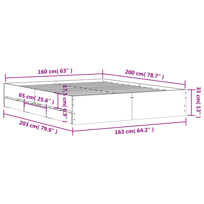 Cadru de pat cu sertare, negru, 160x200 cm, lemn prelucrat WALTI