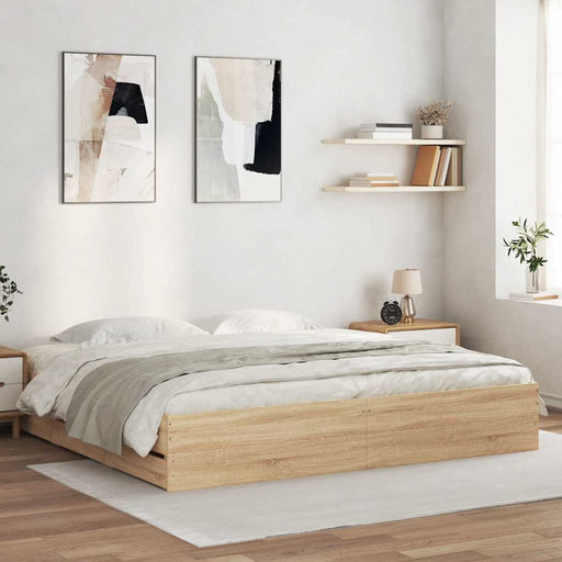 Cadru de pat cu sertare stejar sonoma 160x200 cm lemn prelucrat - WALTI WALTI