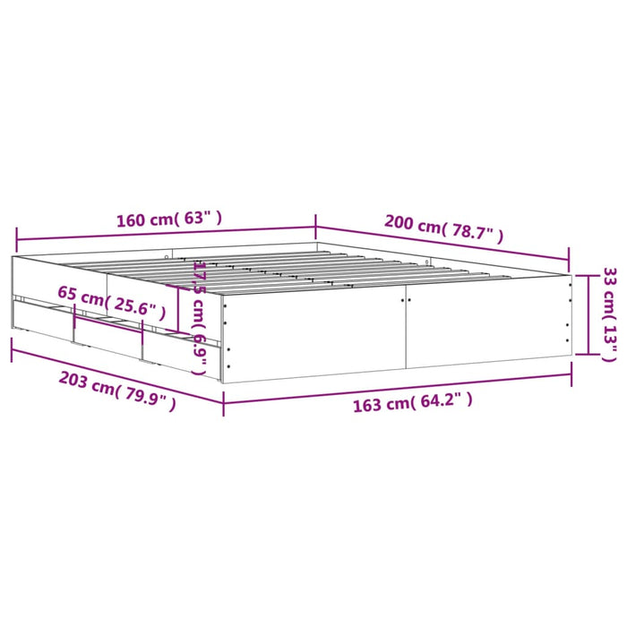 Cadru de pat cu sertare, gri beton, 160x200 cm, lemn prelucrat - WALTI WALTI