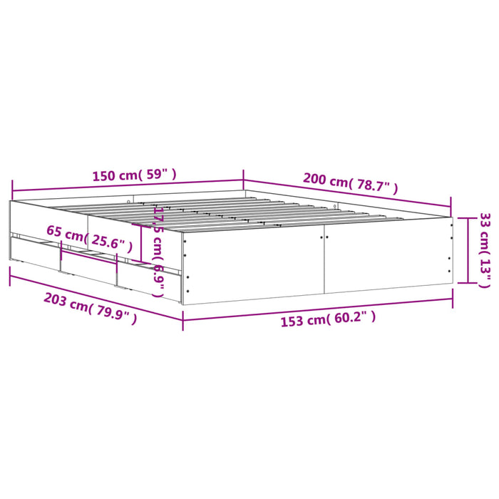 Cadru pat cu sertare alb extralucios 150x200 cm, lemn prelucrat WALTI