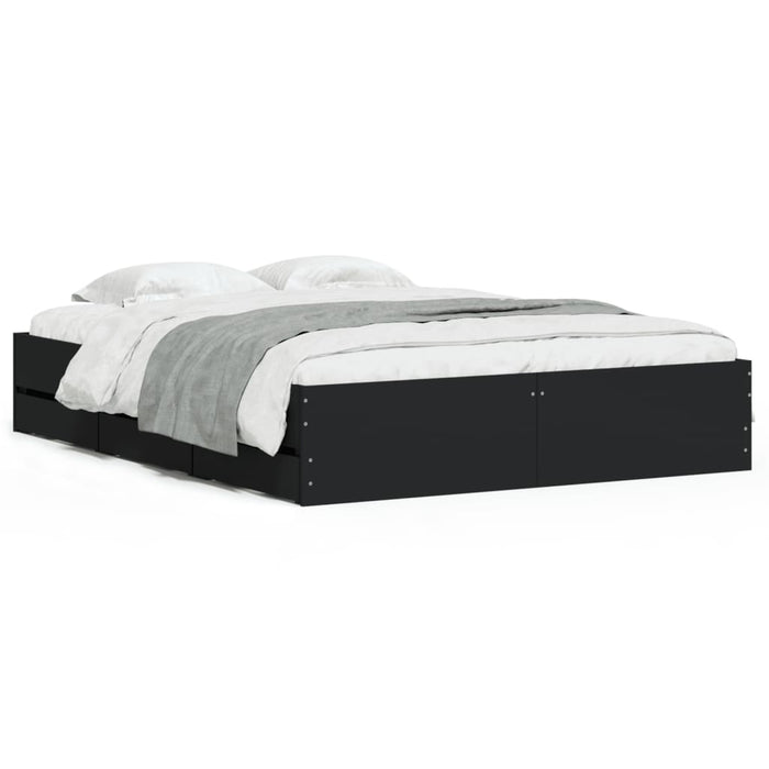 Cadru pat cu sertare negru extralucios 150x200cm lemn prelucrat WALTI