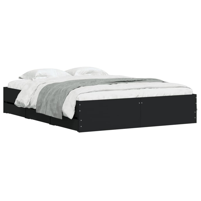 Cadru pat cu sertare negru extralucios 150x200cm lemn prelucrat WALTI