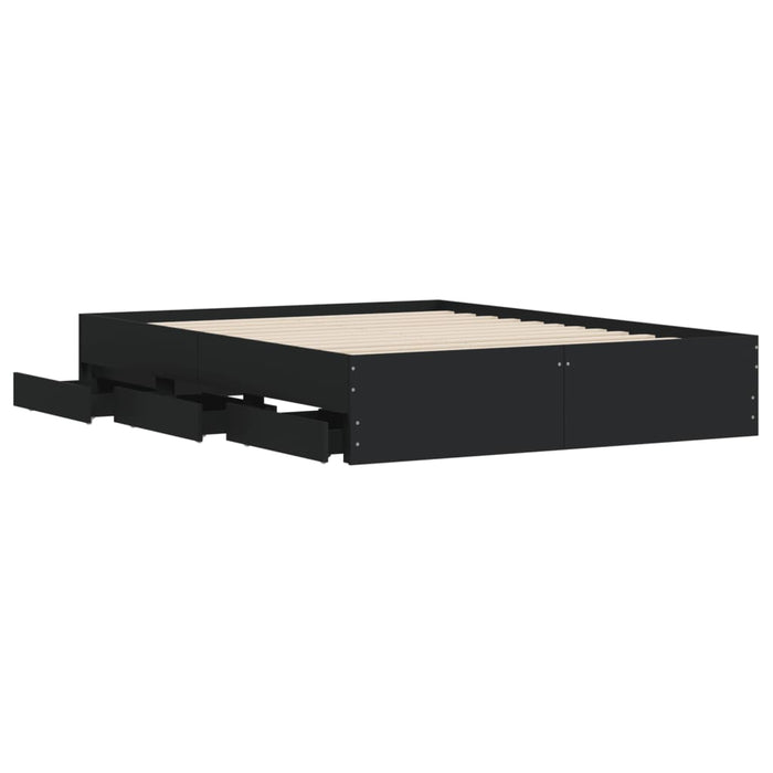 Cadru pat cu sertare negru extralucios 150x200cm lemn prelucrat WALTI
