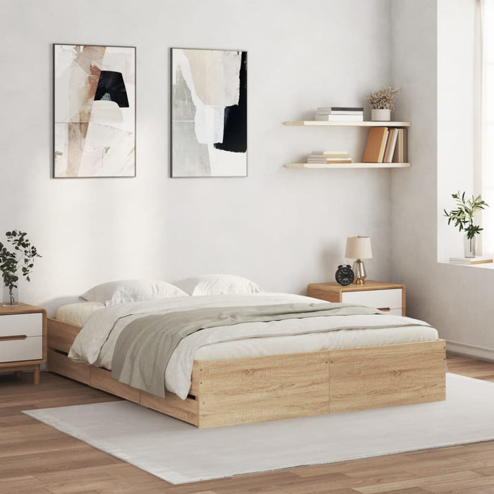Cadru de pat cu sertare stejar sonoma 150x200 cm lemn prelucrat - WALTI WALTI