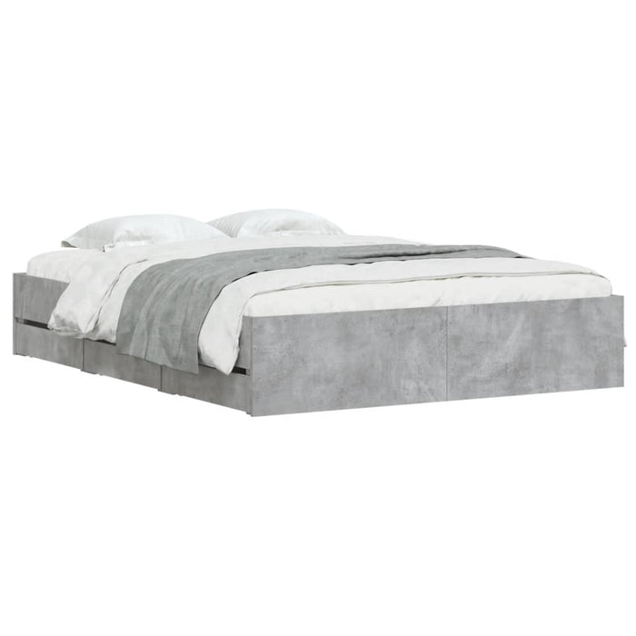 Cadru de pat cu sertare, gri beton, 150x200 cm, lemn prelucrat - WALTI WALTI