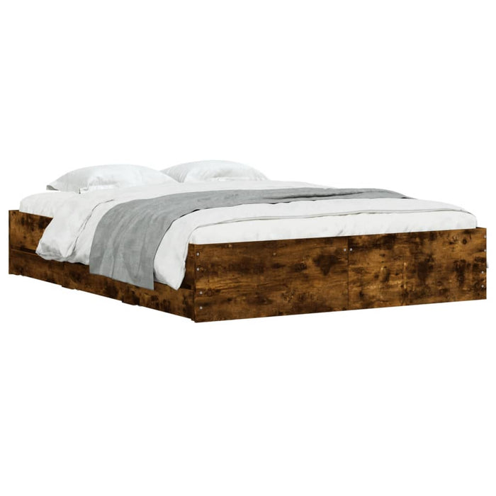 Cadru pat cu sertare stejar fumuriu 150x200 cm lemn prelucrat - WALTI WALTI