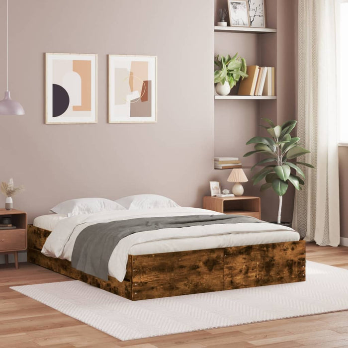 Cadru pat cu sertare stejar fumuriu 150x200 cm lemn prelucrat - WALTI WALTI